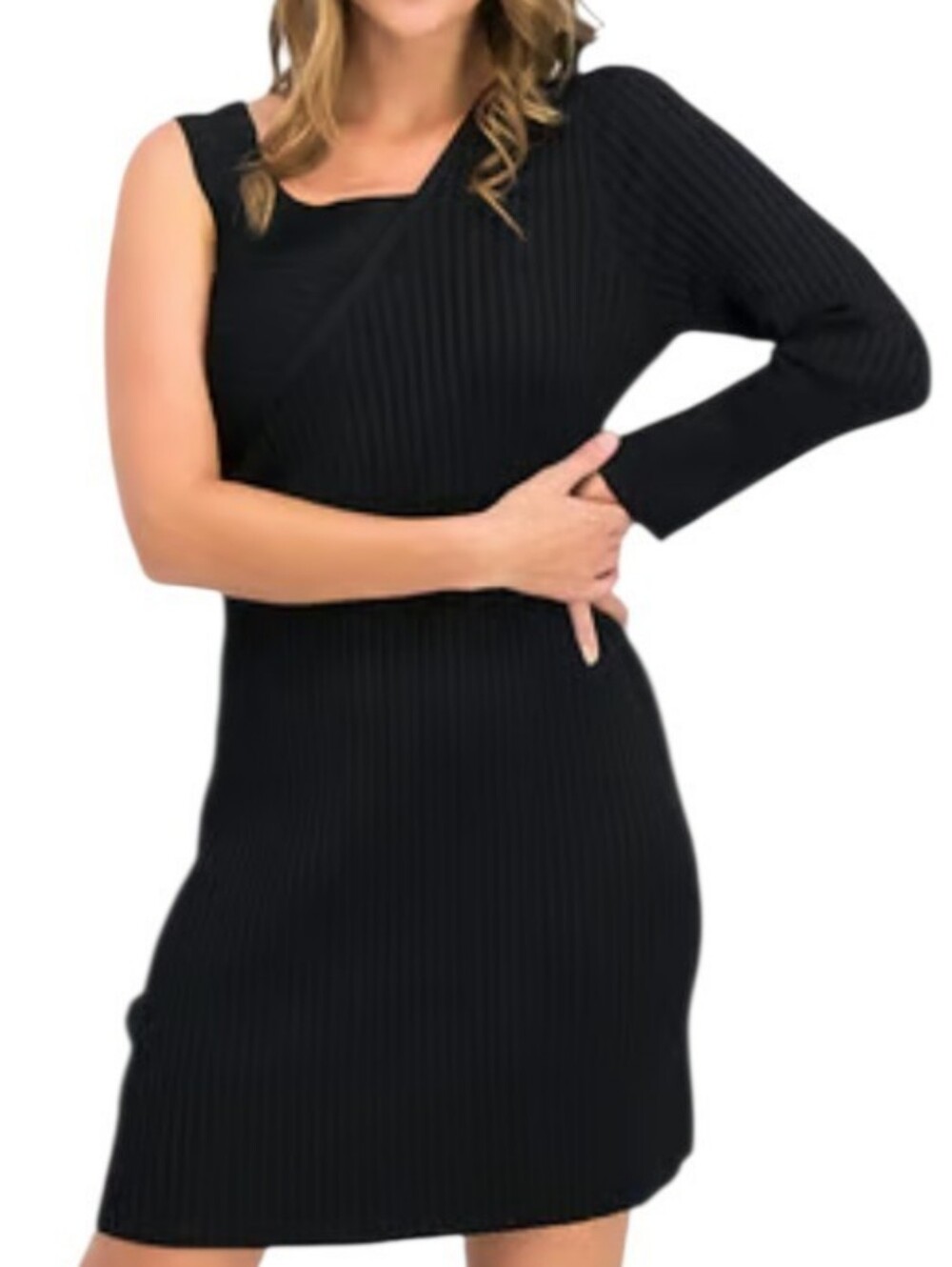 BCBGMAXAZRIA Karli Asymmetrical One-Shoulder Ribbed Bodycon Mini Dress